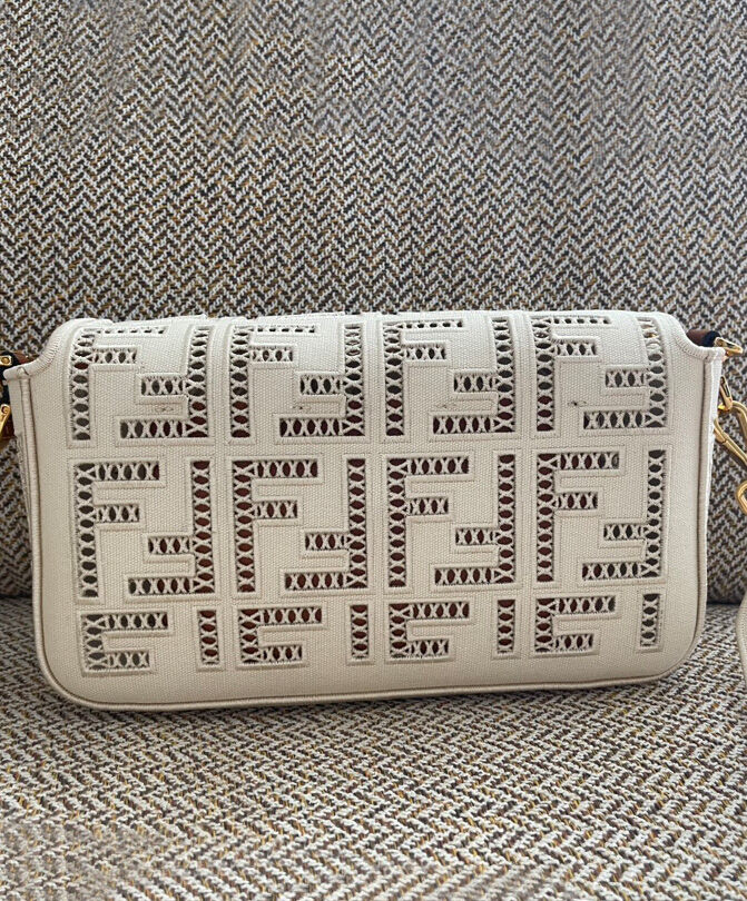 Fendi Baguette FF Canvas Handbag 8BR600 White